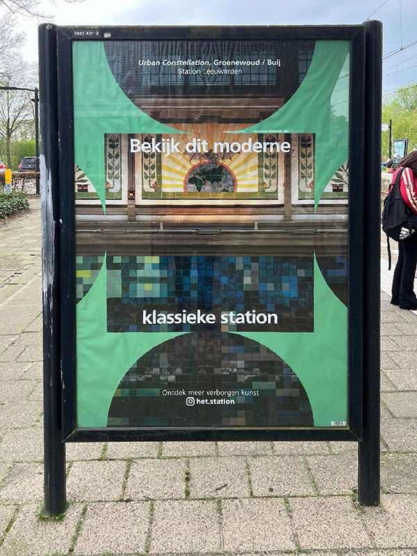 affiche van de NS ter promotie van kunst op stations